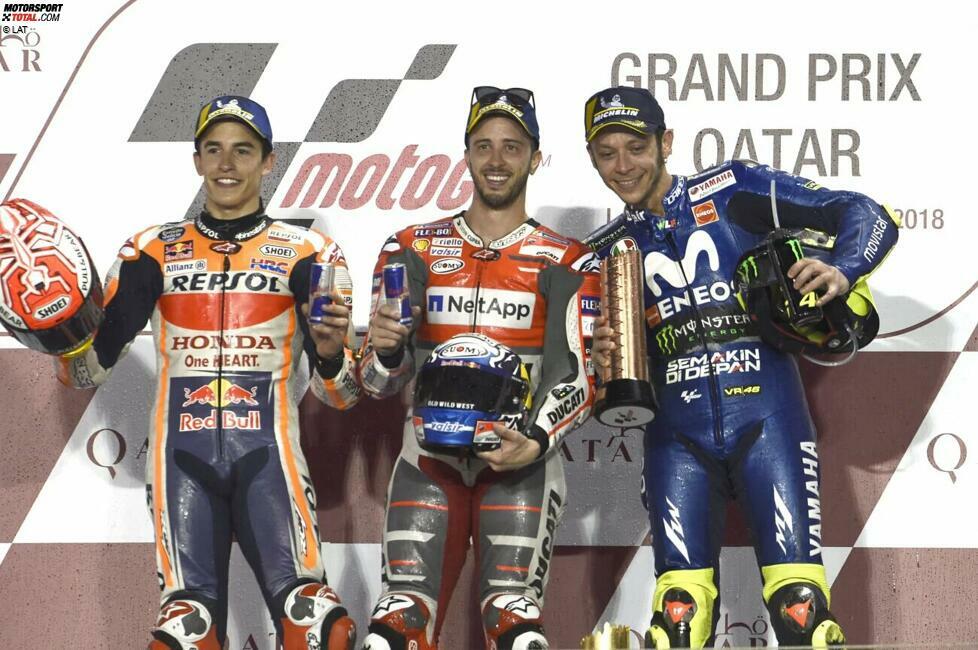 2018: 1. Andrea Dovizioso (Ducati), 2. Marc Marquez (Honda), 3. Valentino Rossi (Yamaha)