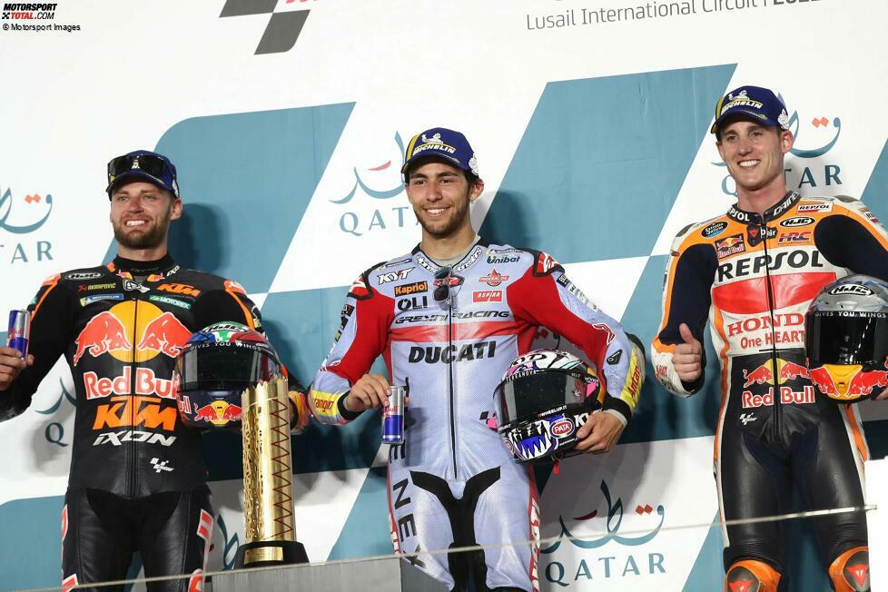 2022: 1. Enea Bastianini (Gresini-Ducati), 2. Brad Binder (KTM), 3. Pol Espargaro (Honda)