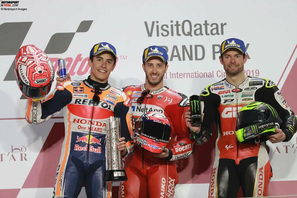 2019: 1. Andrea Dovizioso (Ducati), 2. Marc Marquez (Honda), 3. Cal Crutchlow (LCR-Honda)