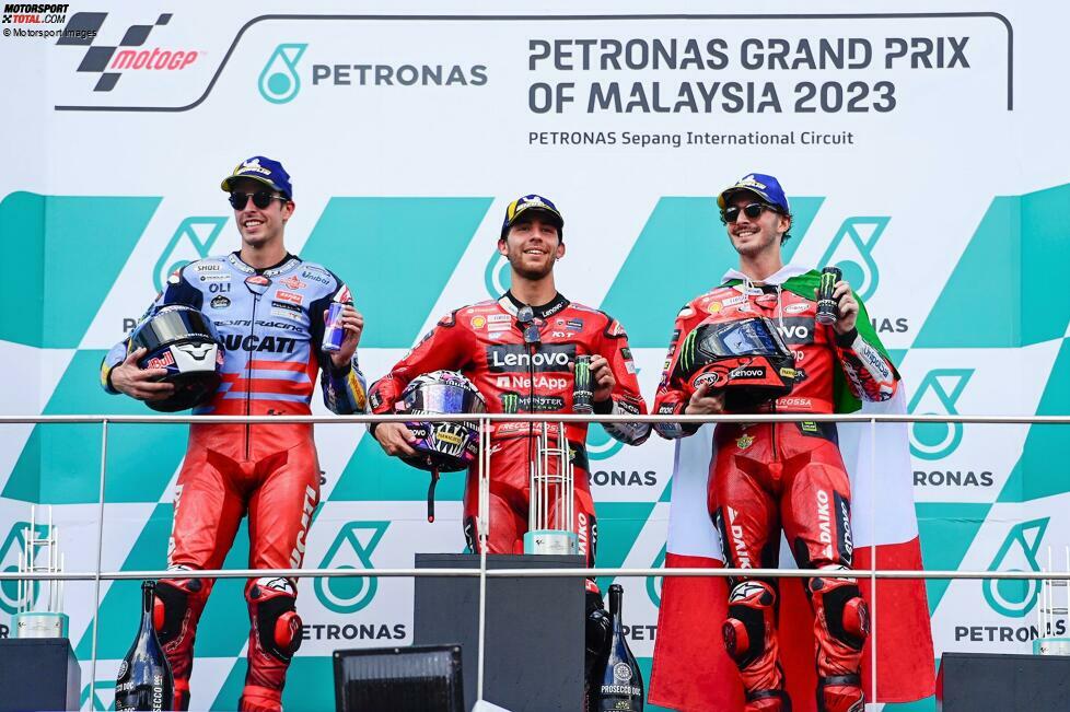 2023: 1. Enea Bastianini (Ducati), 2. Alex Marquez (Gresini-Ducati), 3. Francesco Bagnaia (Ducati)