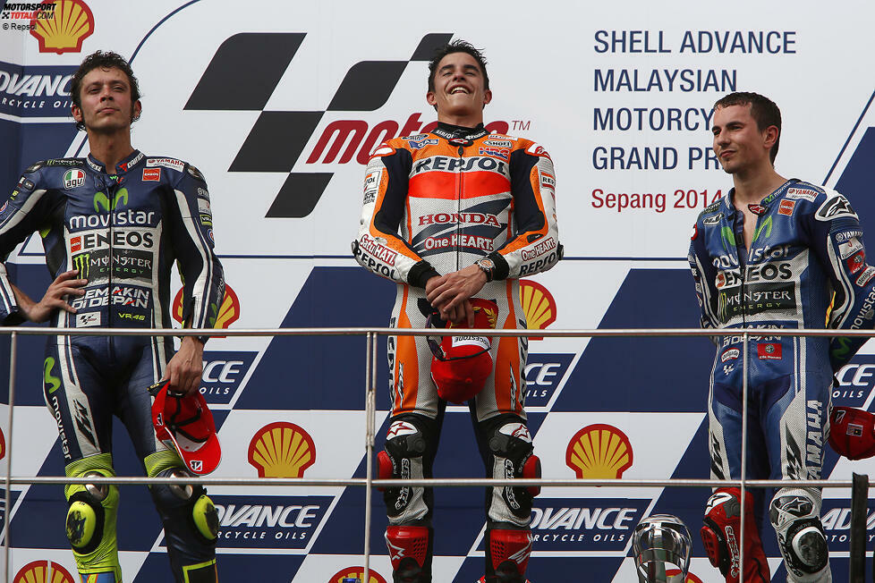 2014: 1. Marc Marquez (Honda), 2. Valentino Rossi (Yamaha), 3. Jorge Lorenzo (Yamaha)