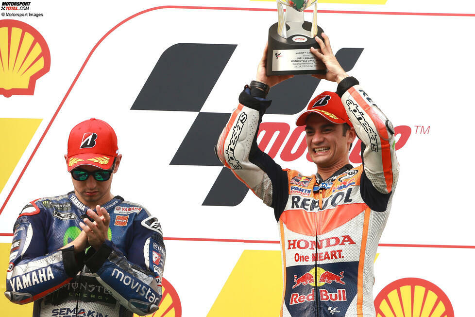 2015: 1. Dani Pedrosa (Honda), 2. Jorge Lorenzo (Yamaha), 3. Valentino Rossi (Yamaha; nicht im Bild)