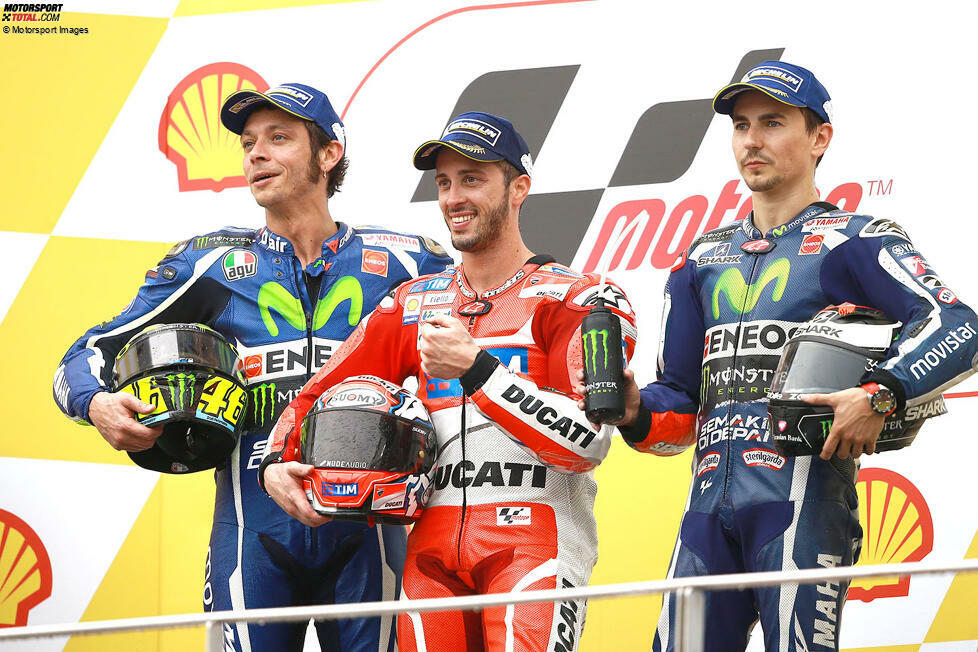 2016: 1. Andrea Dovizioso (Ducati), 2. Valentino Rossi (Yamaha), 3. Jorge Lorenzo (Yamaha)
