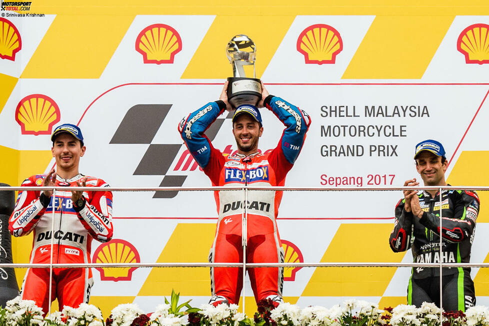 2017: 1. Andrea Dovizioso (Ducati), 2. Jorge Lorenzo (Ducati), 3. Johann Zarco (Tech3-Yamaha)