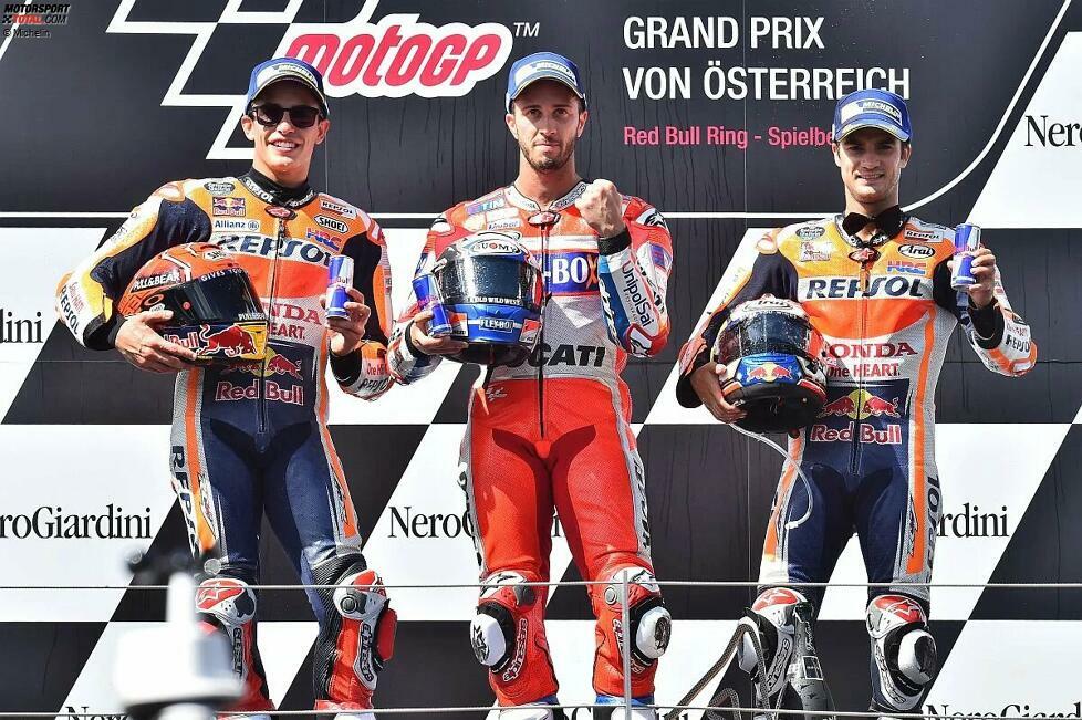 2017: 1. Andrea Dovizioso (Ducati), 2. Marc Marquez (Honda), 3. Dani Pedrosa (Honda)
