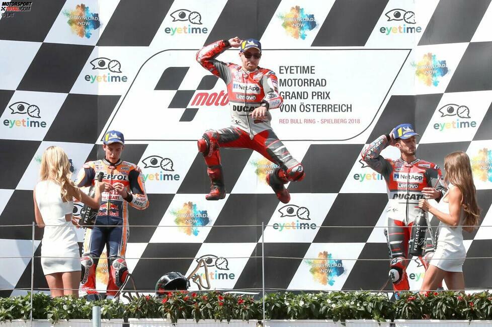 2018: 1. Jorge Lorenzo (Ducati), 2. Marc Marquez (Honda), 3. Andrea Dovizioso (Ducati)