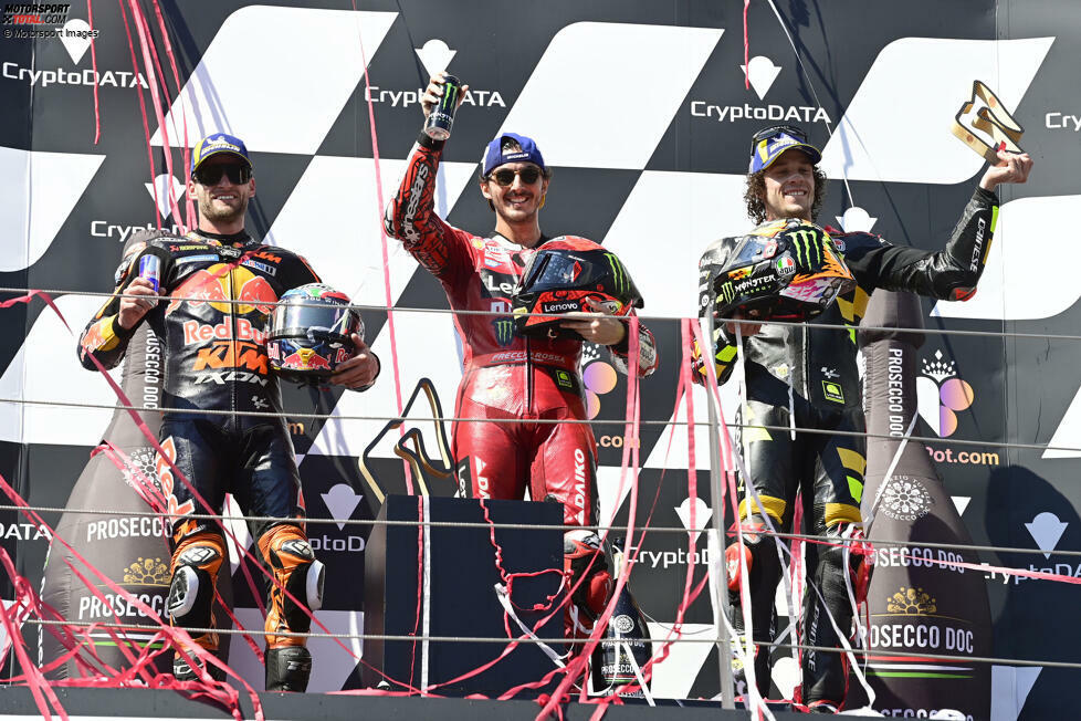 2023: 1. Francesco Bagnaia (Ducati), 2. Brad Binder (KTM), 3. Marco Bezzecchi (VR46-Ducati)