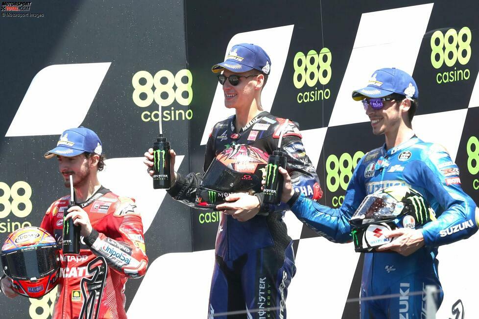 2021 (Portimao 1): 1. Fabio Quartararo (Yamaha), 2. Francesco Bagnaia (Ducati), 3. Joan Mir (Suzuki)