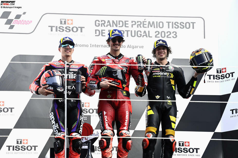 2023: 1. Francesco Bagnaia (Ducati), 2. Maverick Vinales (Aprilia), 3. Marco Bezzecchi (VR46-Ducati)