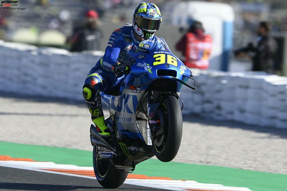 1: Joan Mir war 2020 einer von neun Fahrern, die ein MotoGP-Rennen gewinnen konnten. Seine Konstanz in dieser Saison verhalf ihm auch zum Weltmeistertitel, auch wenn es bei dem einen Rennsieg in Valencia blieb. An diesen Erfolg konnte Mir bisher nicht mehr anknüpfen.