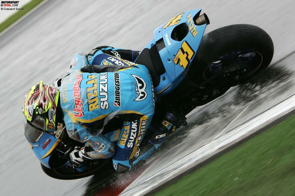 1: Chris Vermeulen war ein wahrer Spezialist für nasses Wetter und nutzte dies in Le Mans 2007 aus, um sich einen Namen in der MotoGP-Geschichte zu machen. Er gewann das Rennen mit großem Vorsprung und feierte seinen ersten und einzigen Sieg in dieser Kategorie.