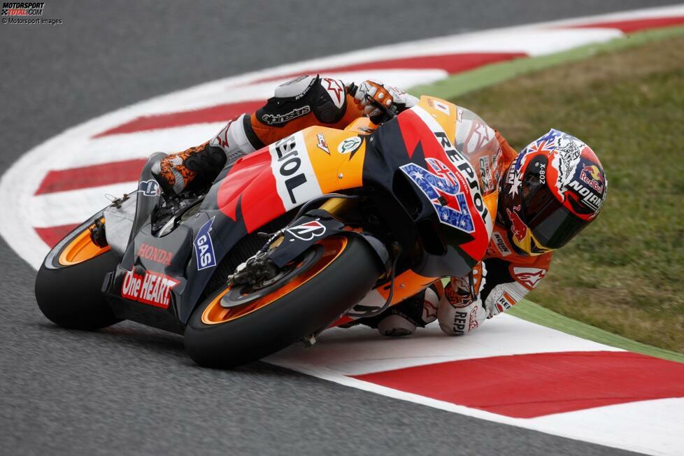 2011 gelingen Stoner erneut zehn Saisonsiege, diesmal allerdings auf der Honda. Wie damals mit Ducati wird er auch in dem Jahr Weltmeister. Bei insgesamt 17 Saisonrennen beträgt die Siegquote 58,82 Prozent.