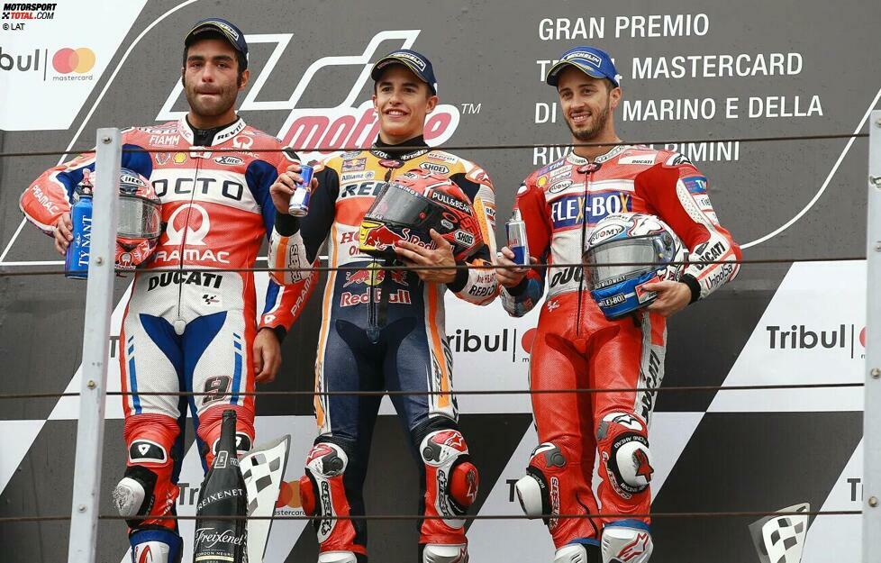 2017: 1. Marc Marquez (Honda), 2. Danilo Petrucci (Pramac-Ducati), 3. Andrea Dovizioso (Ducati)