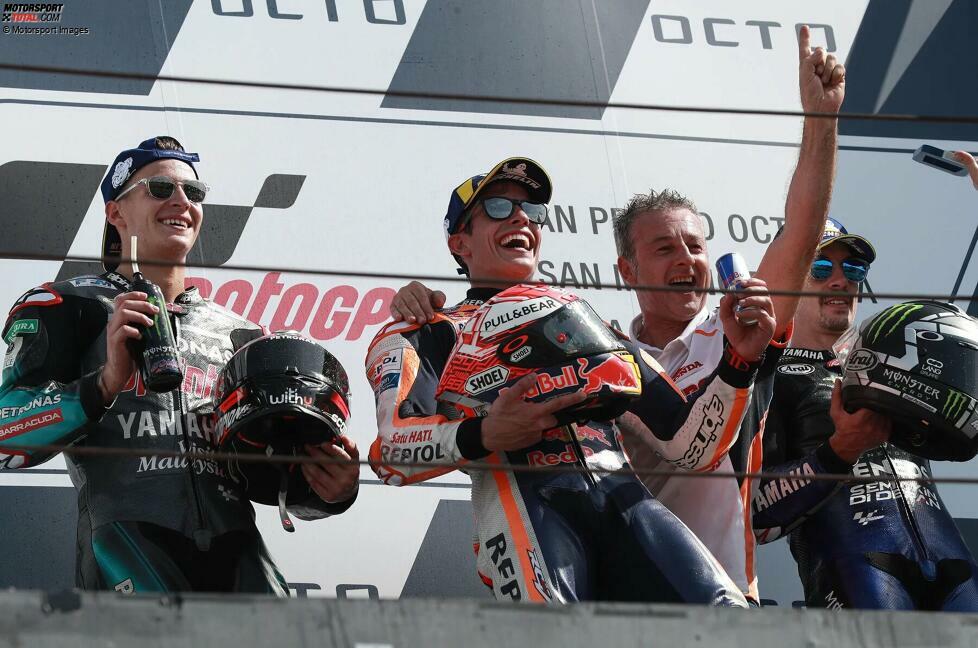 2019: 1. Marc Marquez (Honda), 2. Fabio Quartararo (Petronas-Yamaha), 3. Maverick Vinales (Yamaha)