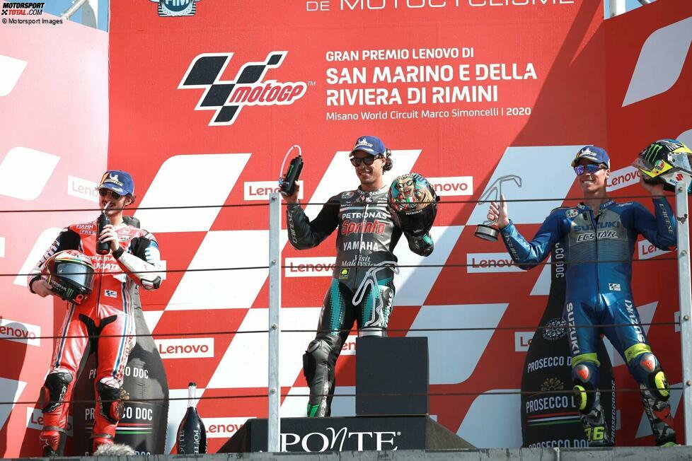 2020 (Misano 1): 1. Franco Morbidelli (Petronas-Yamaha), 2. Francesco Bagnaia (Pramac-Ducati), 3. Joan Mir (Suzuki)