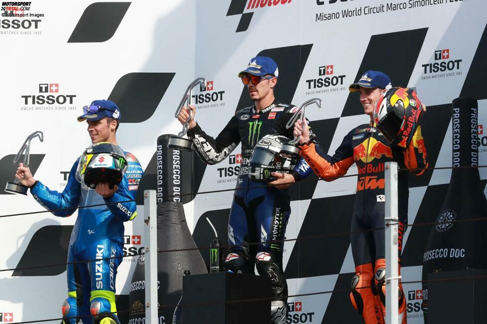 2020 (Misano 2): 1. Maverick Vinales (Yamaha), 2. Joan Mir (Suzuki), 3. Pol Espargaro (KTM)