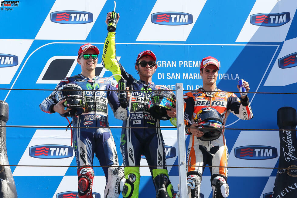 2014: 1. Valentino Rossi (Yamaha), 2. Jorge Lorenzo (Yamaha), 3. Dani Pedrosa (Honda)