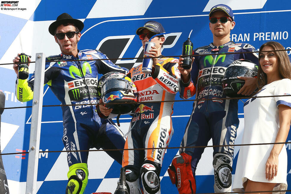 2016: 1. Dani Pedrosa (Honda), 2. Valentino Rossi (Yamaha), 3. Jorge Lorenzo (Yamaha)