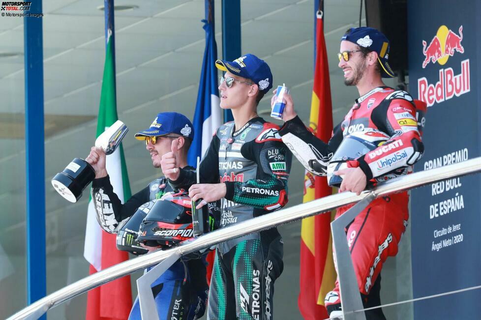 2020 (Jerez 1): 1. Fabio Quartararo (Petronas-Yamaha), 2. Maverick Vinales (Yamaha), 3. Andrea Dovizioso (Ducati)