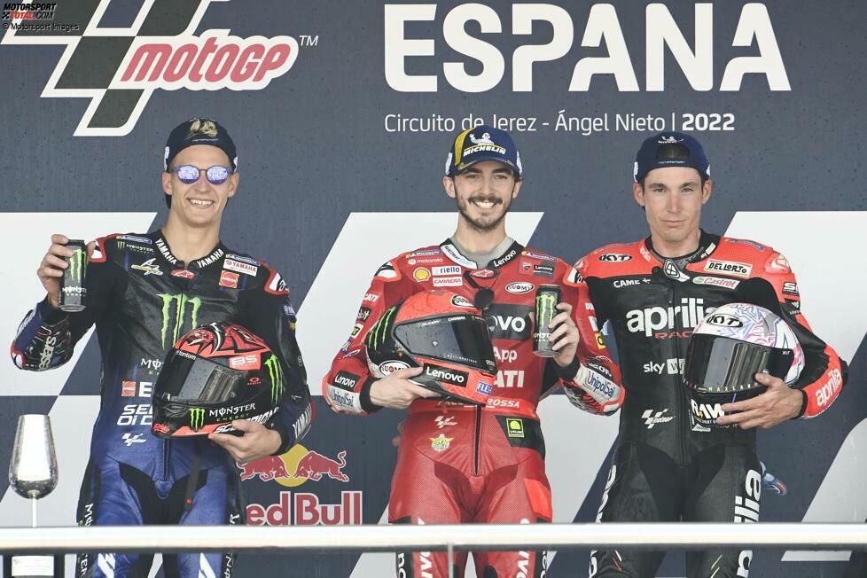 2022: 1. Francesco Bagnaia (Ducati), 2. Fabio Quartararo (Yamaha), 3. Aleix Espargaro (Aprilia)