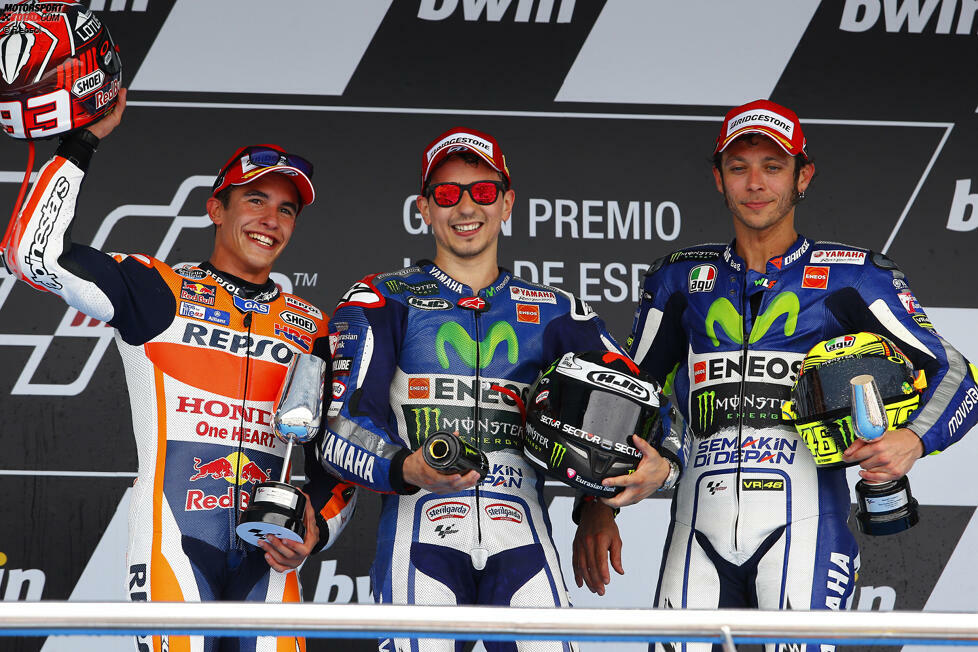 2015: 1. Jorge Lorenzo (Yamaha), 2. Marc Marquez (Honda), 3. Valentino Rossi (Yamaha)
