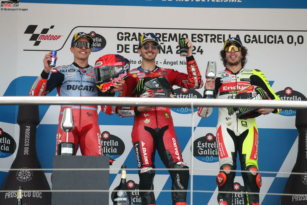 2024: 1. Francesco Bagnaia (Ducati), 2. Marc Marquez (Gresini-Ducati), 3. Marco Bezzecchi (VR46-Ducati)