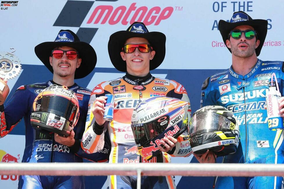 2018: 1. Marc Marquez (Honda), 2. Maverick Vinales (Yamaha), 3. Andrea Iannone (Suzuki)