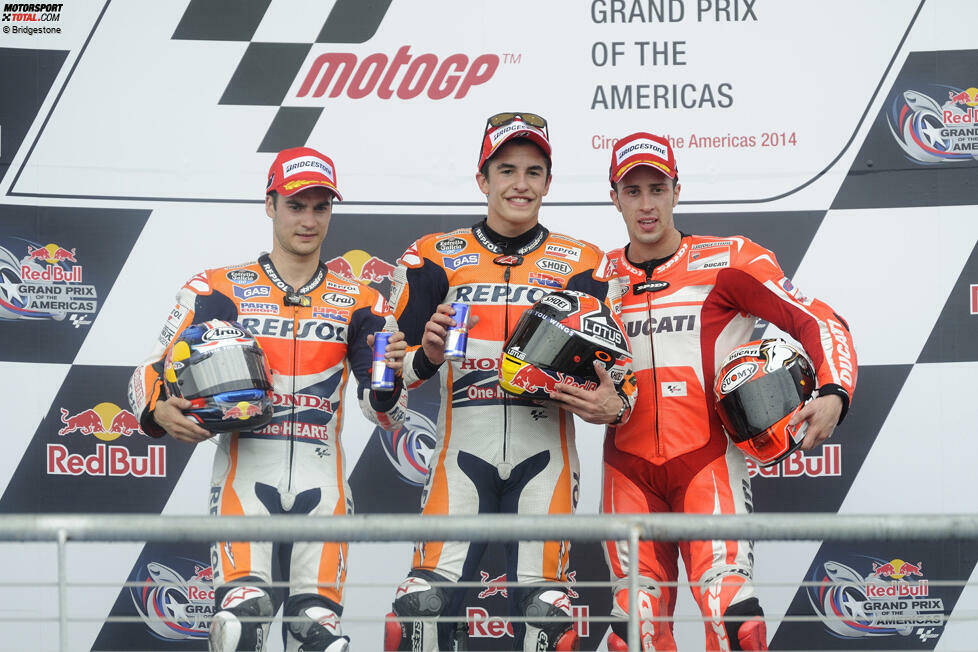 2014: 1. Marc Marquez (Honda), 2. Dani Pedrosa (Honda), 3. Andrea Dovizioso (Ducati)
