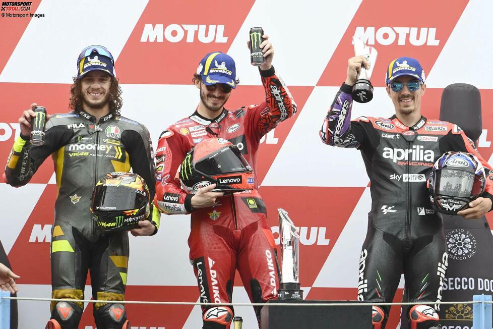 2022: 1. Francesco Bagnaia (Ducati), 2. Marco Bezzecchi (VR46-Ducati), 3. Maverick Vinales (Aprilia)