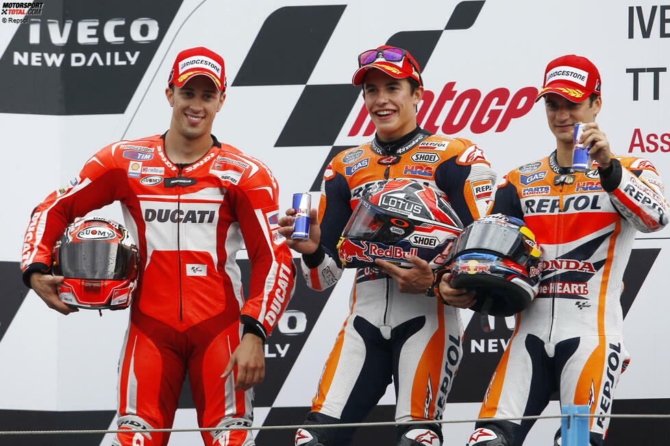 2014: 1. Marc Marquez (Honda), 2. Andrea Dovizioso (Ducati), 3. Dani Pedrosa (Honda)