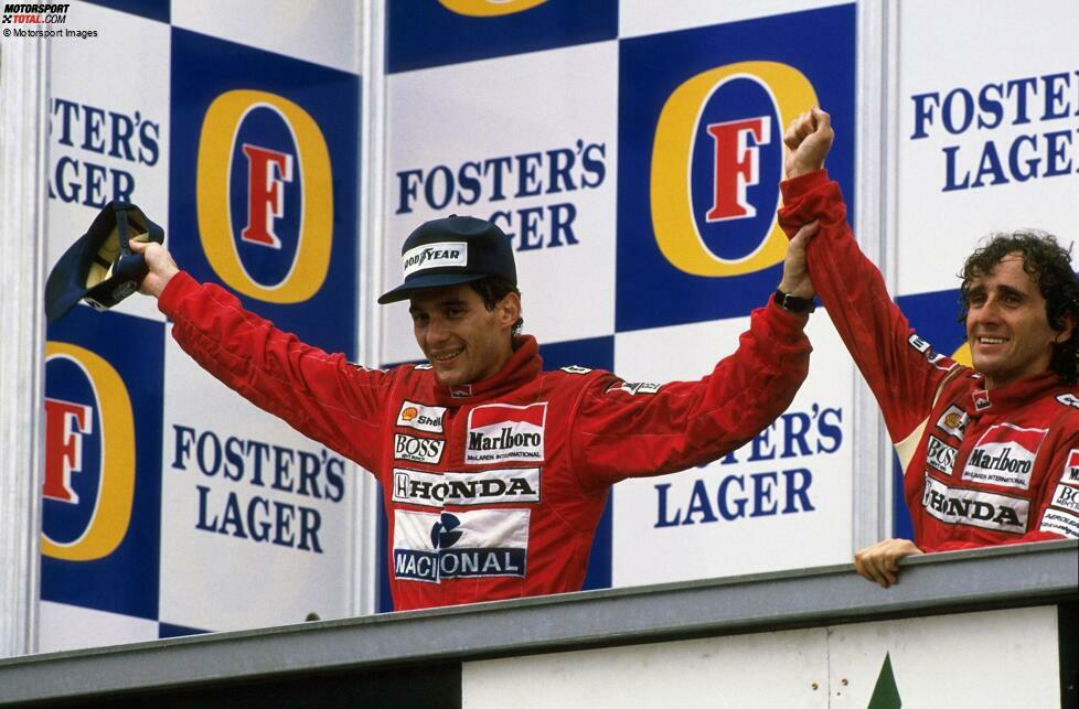 Seine Rekordserie endet 1989 in Kanada, wo McLaren-Teamkollege Prost lediglich 0,076 Sekunden schneller ist. In seiner Karriere steht Senna am Ende bei gut 40 Prozent der Rennen, an denen er teilnimmt, auch auf der Pole. Eine bessere Quote haben lediglich Alberto Ascari (43,75 Prozent), Jim Clark (45,83) und Juan Manuel Fangio (56,86).