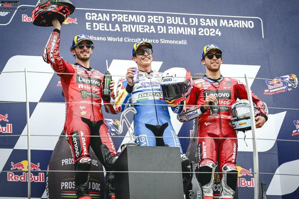 San Marino: 1. Jorge Martin (312), 2. Francesco Bagnaia (305), 3. Marc Marquez (259), 4. Enea Bastianini (250), 5. Brad Binder (161)