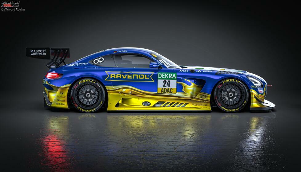 ... ähnelt der Mercedes-AMG GT3 von Engel aber ganz klar dem Design, das die HRT-Truppe Ende Oktober 2024 nach dem Markenwechsel von AMG zu Ford vorgestellt hat. Kein Wunder, ...