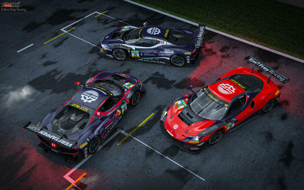 Eine neue Farbe bei Emil Frey Racing: Der rote Ferrari von Debütant Ben Green wird in der DTM 2025 ein Hingucker sein.