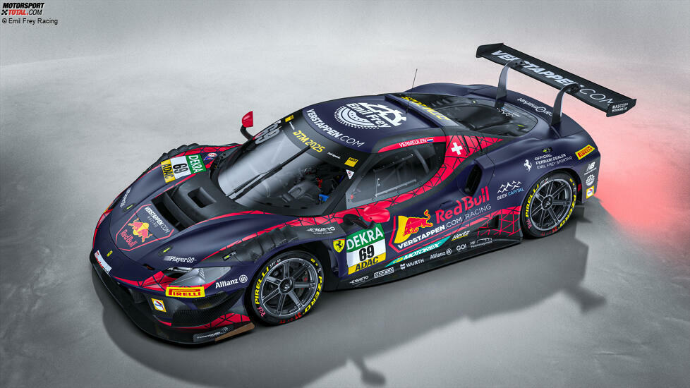 Auch der Ferrari 296 GT3 von Thierry Vermeulen bleibt unverändert: Der Niederländer fährt auch in der DTM-Saison 2025 im Design und den Farben von Verstappen.com Racing.