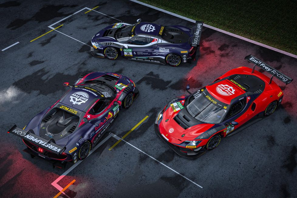 Emil Fey Racing wird in der DTM-Saison 2025 mit drei Ferrari 296 GT3 starten - Neben den blauen Autos kommt auch ein Bolide im typischen Ferrari-Rot zum Einsatz