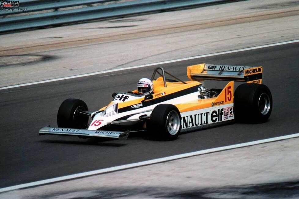 Alain Prost legt 1981 den Grundstein für eine Siegesserie, die jahrelang anhält: Für Renault gewinnt er erstmals in der Formel 1 und ...