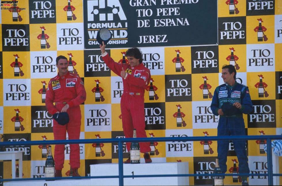 Dass ihn wenig später ein Schicksalsschlag ereignen würde, weiß Alessandro Nannini bei seinem dritten Platz in Spanien 1990 noch nicht. Doch in der Woche darauf verunglückt der Italiener bei einem Helikopterabsturz. Er überlebt zwar, zieht sich aber schwerste Verletzungen am rechten Unterarm zu, die seine Formel-1-Karriere beenden.