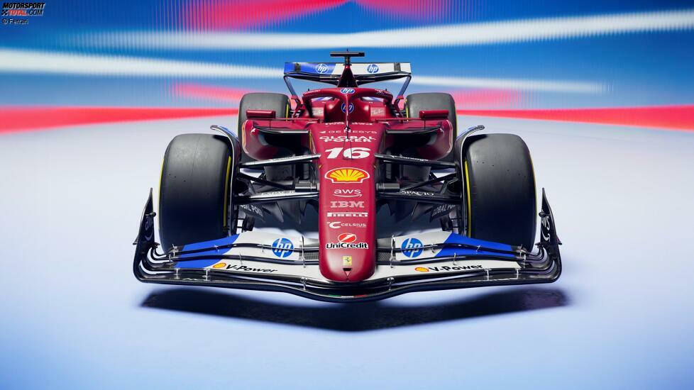 Miami: Ferrari feiert das einjährige Jubiläum seiner Partnerschaft mit Titelsponsor HP und verleiht dem SF-25 deshalb mehr Weiß und Blau, unter anderem auf dem Frontflügel.