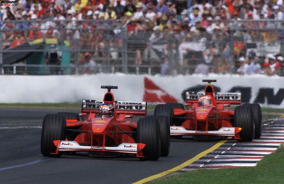 Rubens Barrichello (P2, Australien 2000): Landsmann Barrichello macht es besser und steht beim Saisonauftakt 2000 gleich in seinem ersten Rennen in Rot auf dem Podest. Er wird Zweiter hinter Teamkollege Michael Schumacher. Ein Vorgeschmack auf seine weiteren Ferrari-Jahre, in denen er bis zum Schluss im Schatten des Deutschen steht.