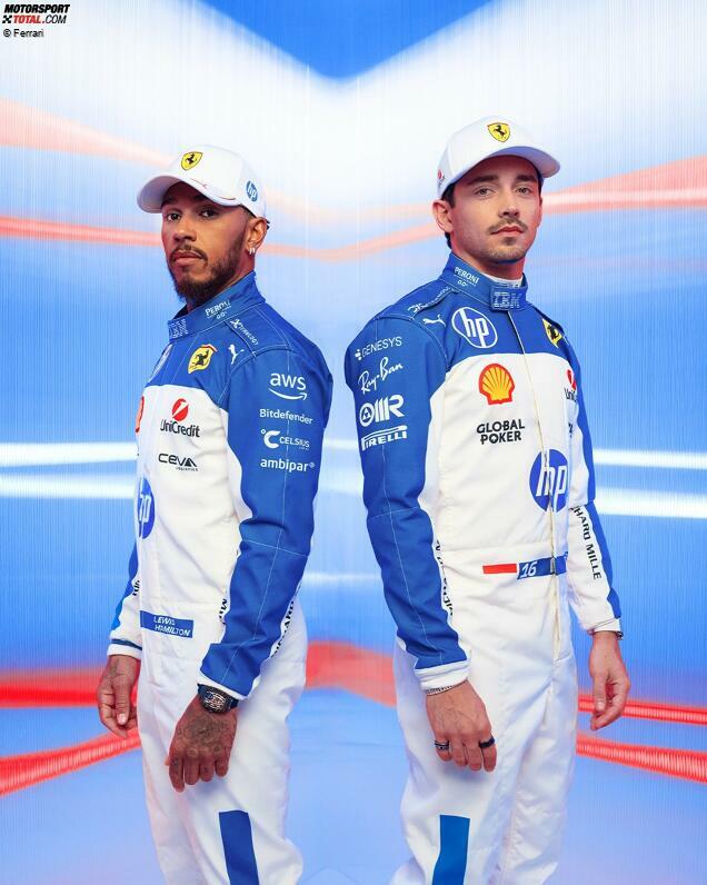 ... auch die Piloten Lewis Hamilton und Charles Leclerc erhalten Rennanzüge in den passenden Farben.