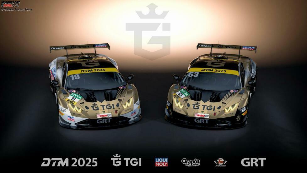 Das österreichische Grasser-Team setzt 2025 bei beiden Lamborghini-Boliden auf die Optik von Gold-Sponsor TGI. Aber wie sehen die Boliden im Detail aus?