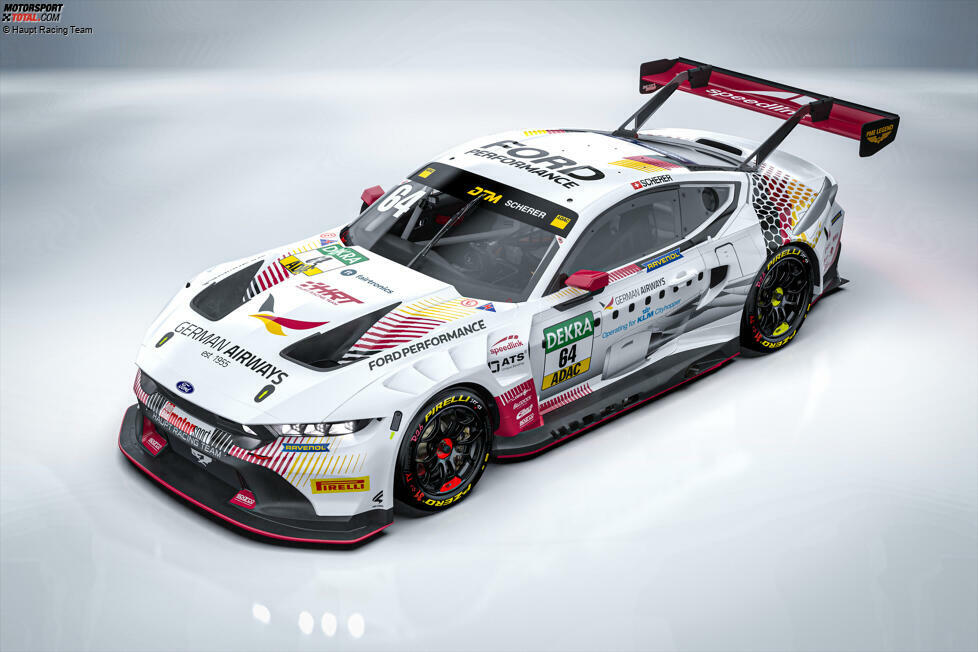 ... wird das Fahrzeug mit der Startnummer 64 so aussehen. Statt Schwarz dominiert die Farbe Weiß - für German Airways sind auch die deutschen Nationalfarben ab sofort auf dem Mustang GT3 zu sehen.