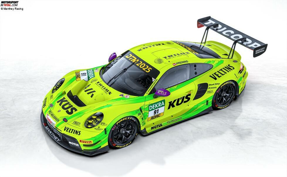 ... wurde nur in Detailbereichen angepasst. So steht nicht mehr Porsche auf dem Heckflügel, sondern der Name eines Arbeitskleidungs-Ausstatters. Preining fährt weiter mit seiner Nummer 91.