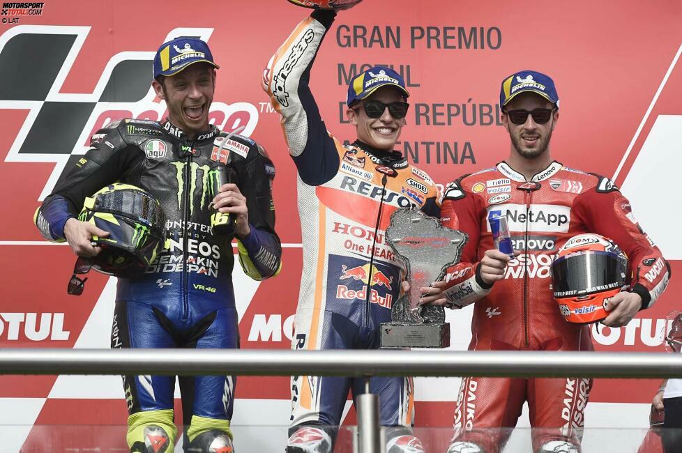 2019: 1. Marc Marquez (Honda), 2. Valentino Rossi (Yamaha), 3. Andrea Dovizioso (Ducati)