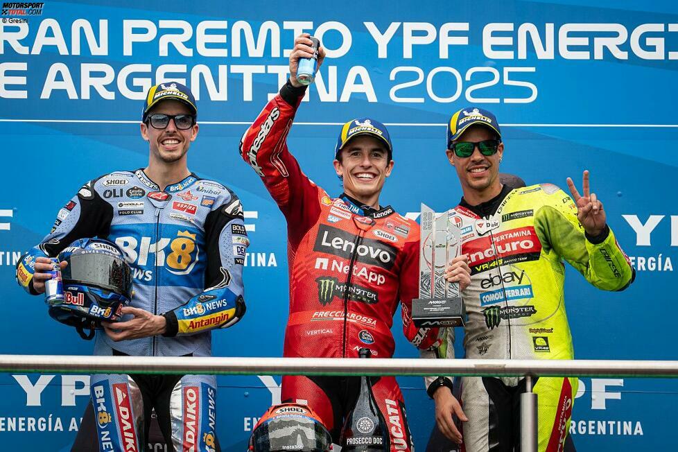 2025: 1. Marc Marquez (Ducati), 2. Alex Marquez (Gresini-Ducati), 3. Franco Morbidelli (VR46-Ducati)