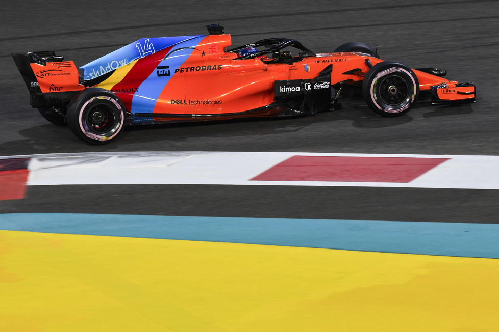 Beim Großen Preis von Abu Dhabi 2018 fährt Fernando Alonso sein vorerst letztes Formel-1-Rennen - die schönsten Bilder seines McLarens in Sonderlackierung!