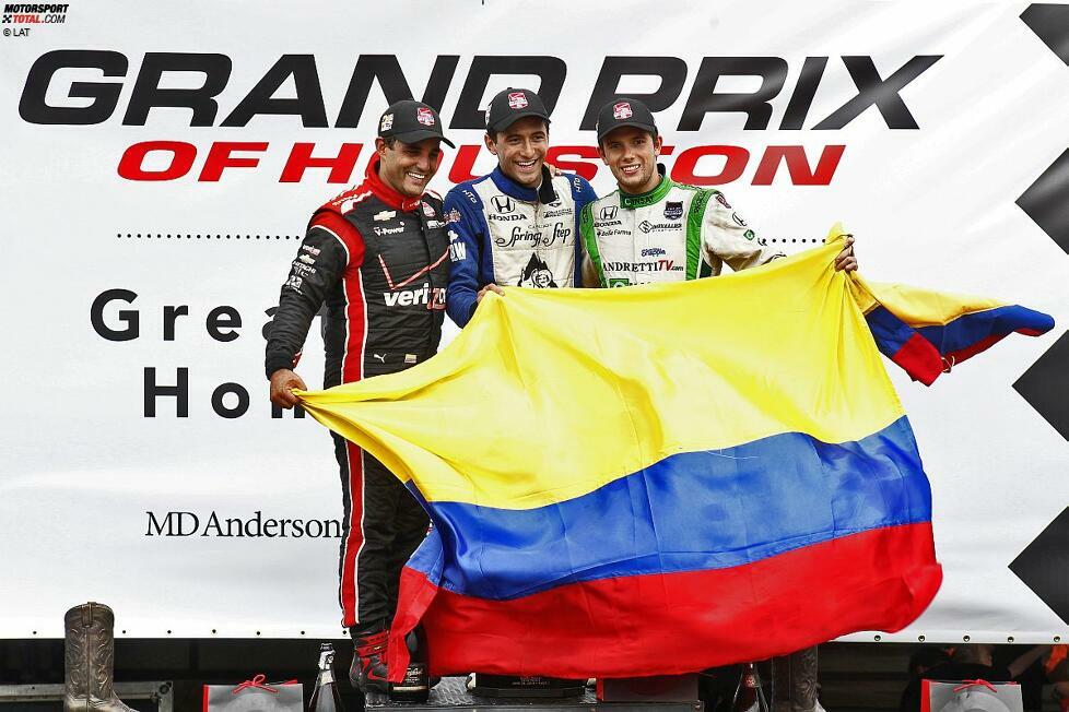 Kolumbien hat die IndyCars fest im Griff - zumindest in Houston. Sieger Carlos Huertas sorgt für die größte Sensation des Jahres. Mit ihm auf dem Podium Juan Pablo Montoya und Carlos Munoz. Drei Kolumbianer.