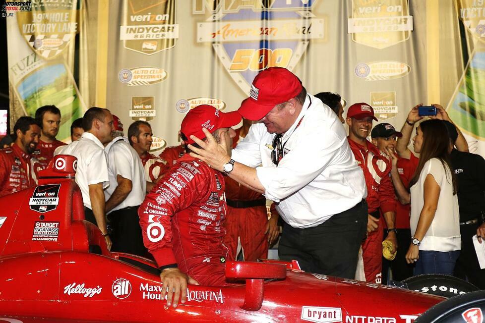 Zum Jahresende in Fontana darf Chip Ganassi endlich auch Tony Kanaan gratulieren. Dessen erster Saisonsieg war ebenfalls lange überfällig.