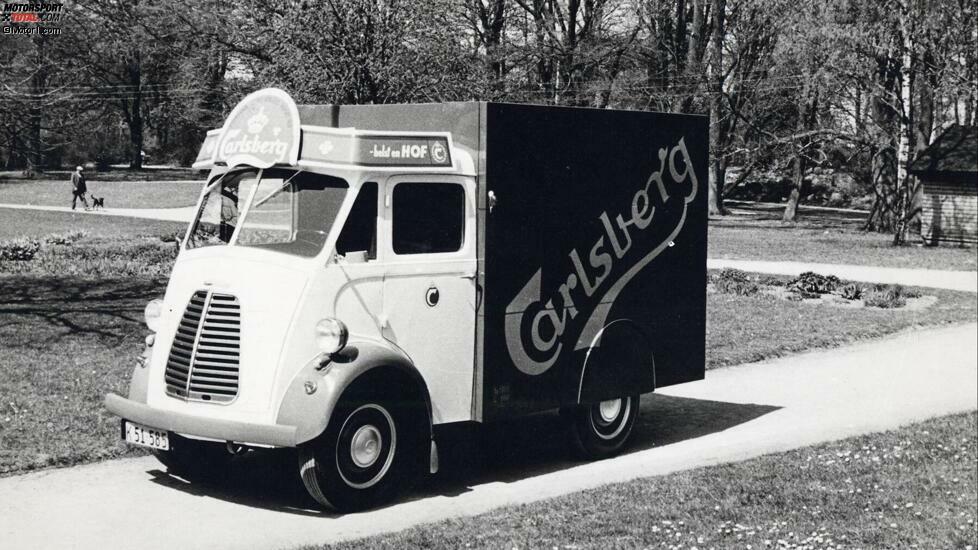 Carlsberg Fahrender Tresen: In den 1930er Jahren entstanden die ersten vierrädrigen Bars. Auf dem Foto zu sehen ist ein 1954er Morris Commercial J-Typ, entwickelt von J.C. Bentzen. Er war mit einem 41 PS starken Vierzylinder des Morris Oxford ausgestattet. Der rollende Tresen hatte Hinterradantrieb und ein Dreigang-Getriebe.